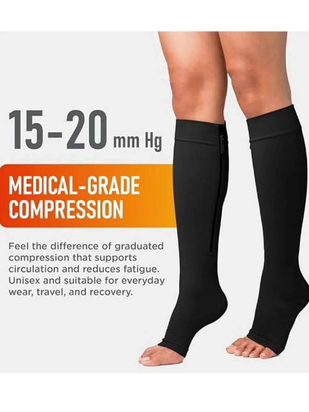 LEMON HERO HEALTH Compression Socks Open Toe Zippered - 3XL Short - NEW